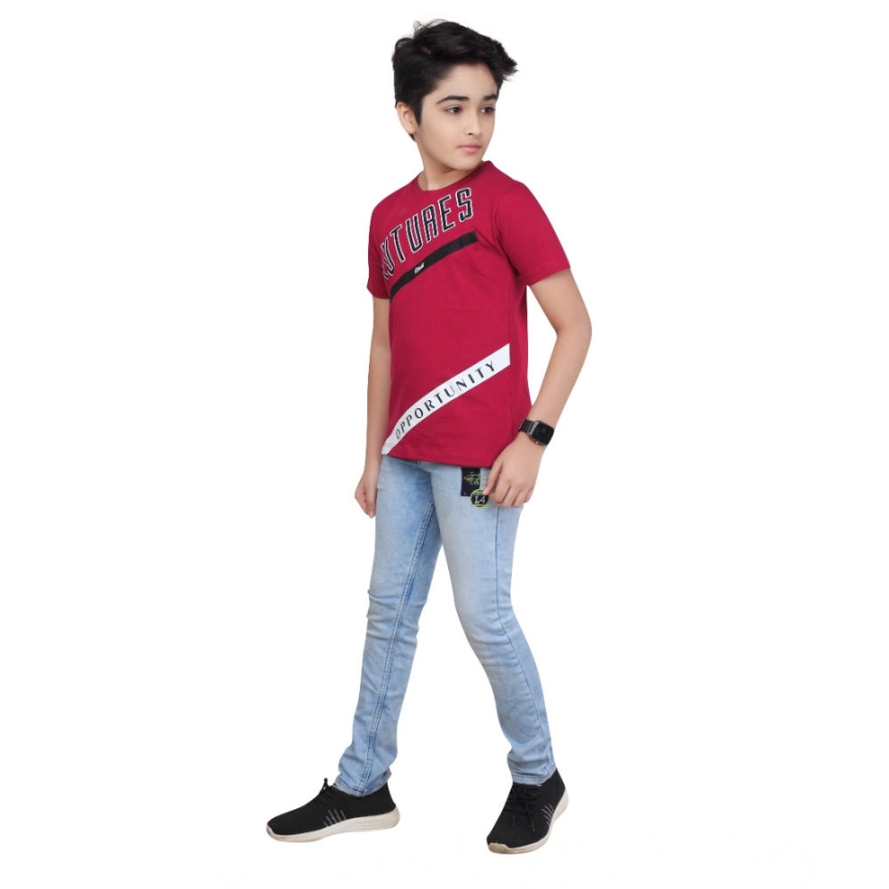 Generic Boy's Cotton Graphics Printed Round Neck T-Shirt (Marron)