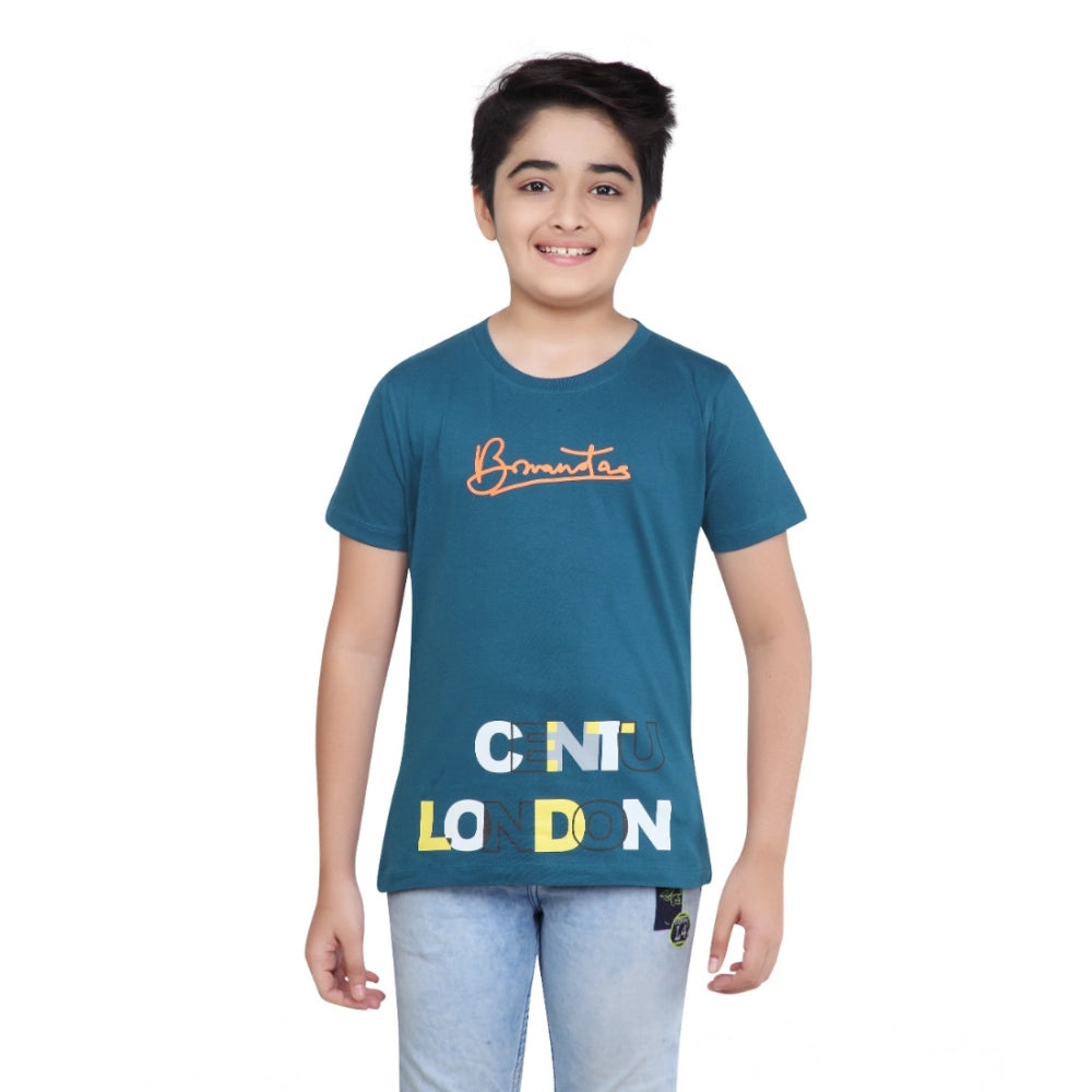 Generic Boy's Cotton Graphics Printed Round Neck T-Shirt (Teal Green)