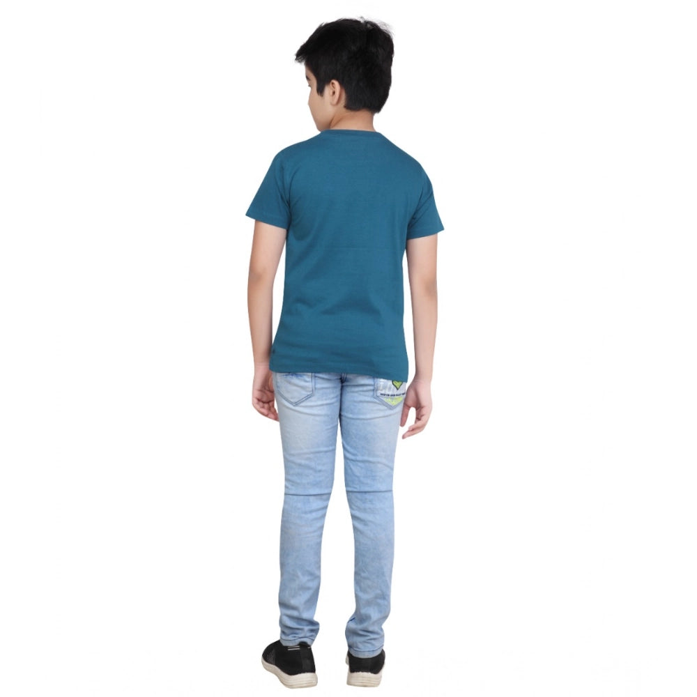 Generic Boy's Cotton Graphics Printed Round Neck T-Shirt (Teal Green)