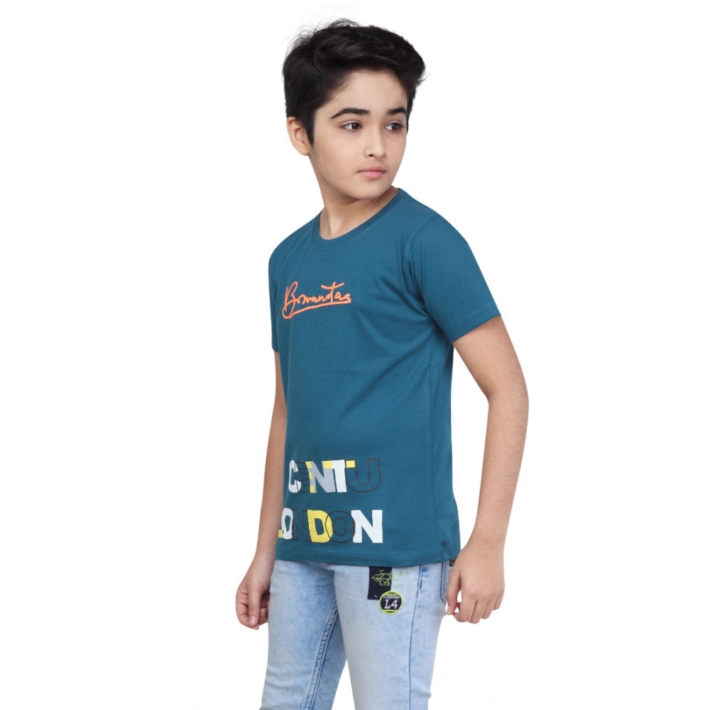 Generic Boy's Cotton Graphics Printed Round Neck T-Shirt (Teal Green)