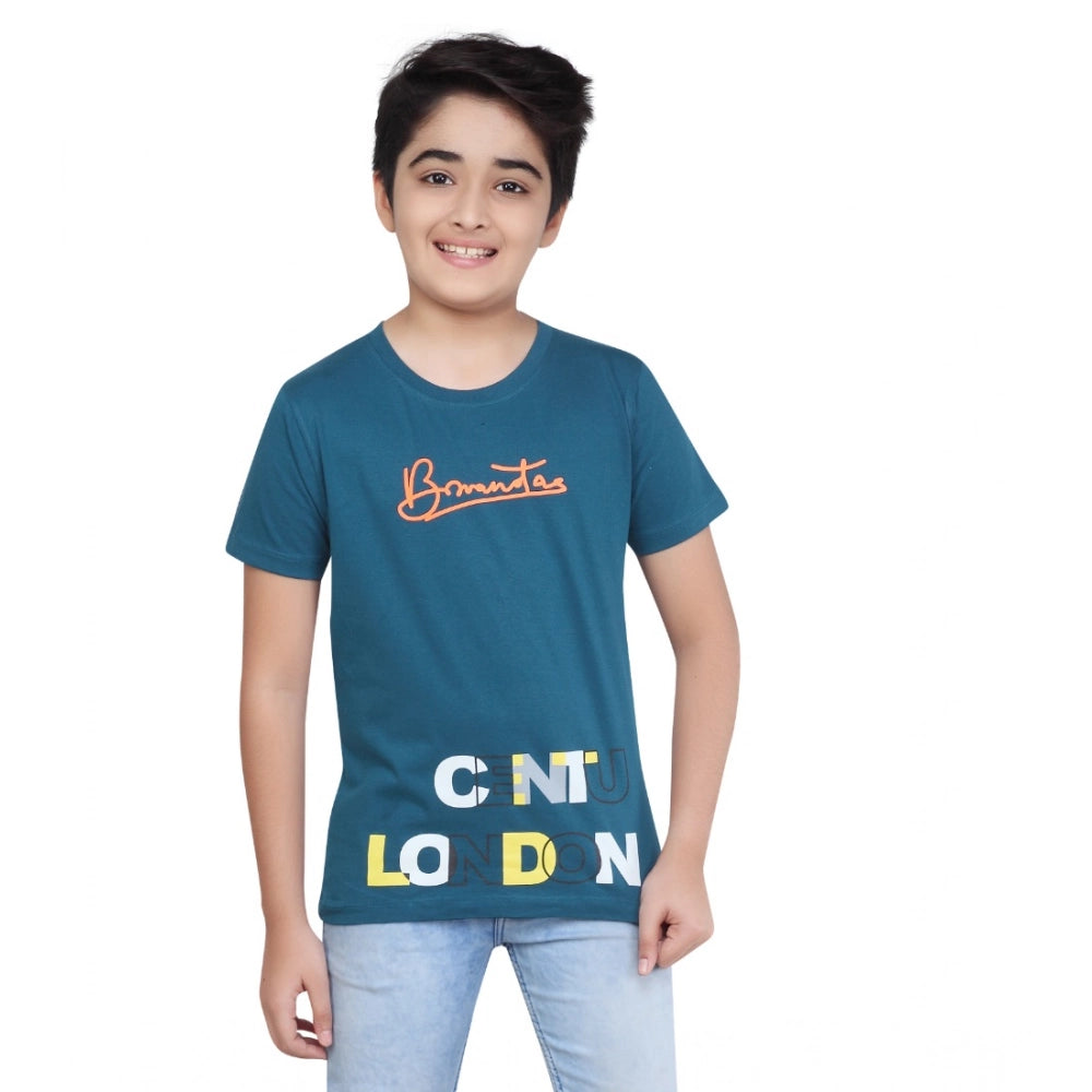 Generic Boy's Cotton Graphics Printed Round Neck T-Shirt (Teal Green)