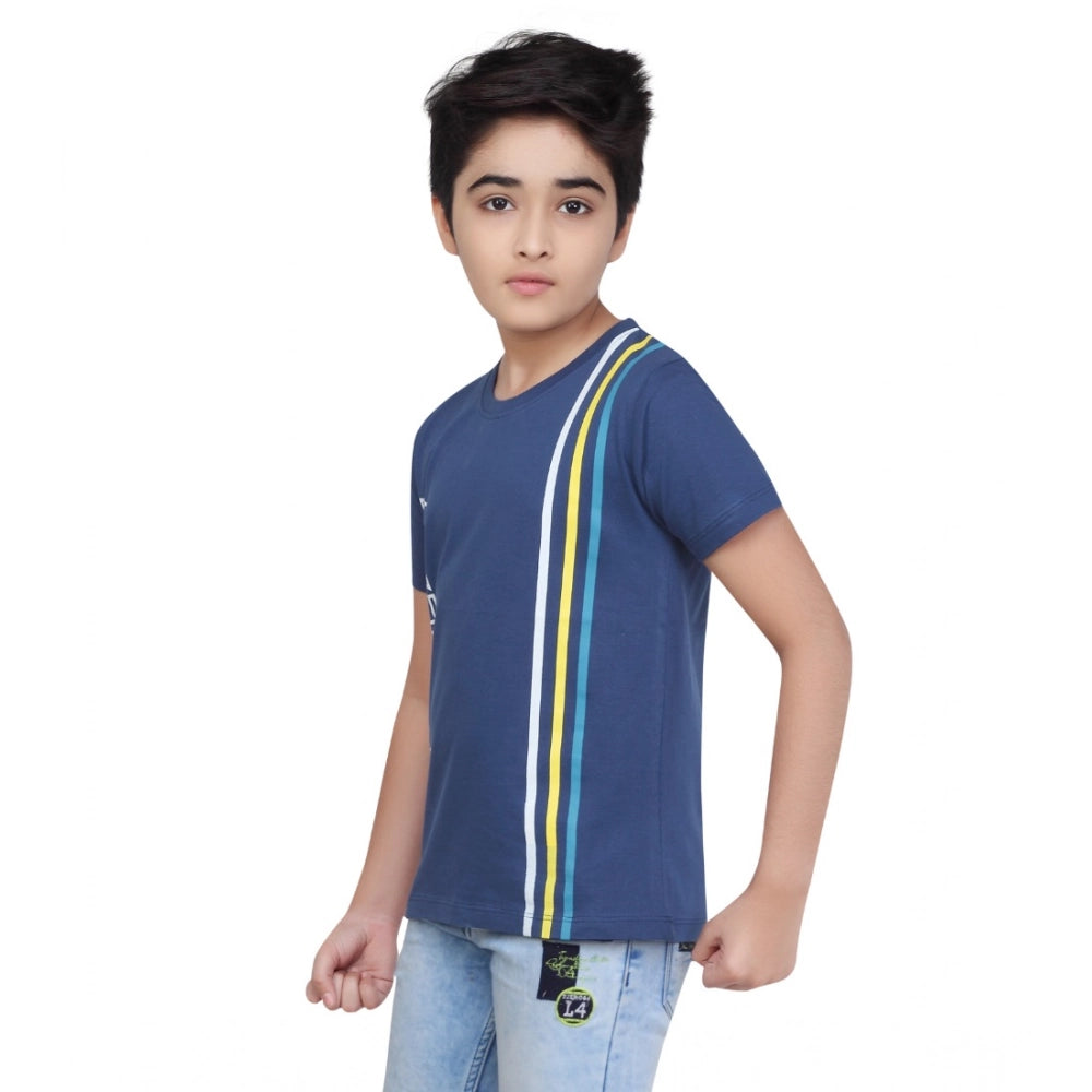 Generic Boy's Cotton Graphics Printed Round Neck T-Shirt (Blue)