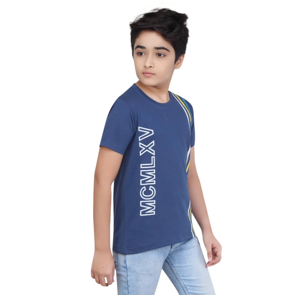 Generic Boy's Cotton Graphics Printed Round Neck T-Shirt (Blue)