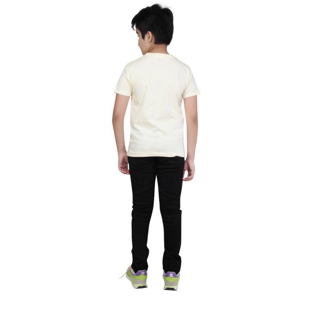 Generic Boy's Cotton Graphics Printed Round Neck T-Shirt (Beige )