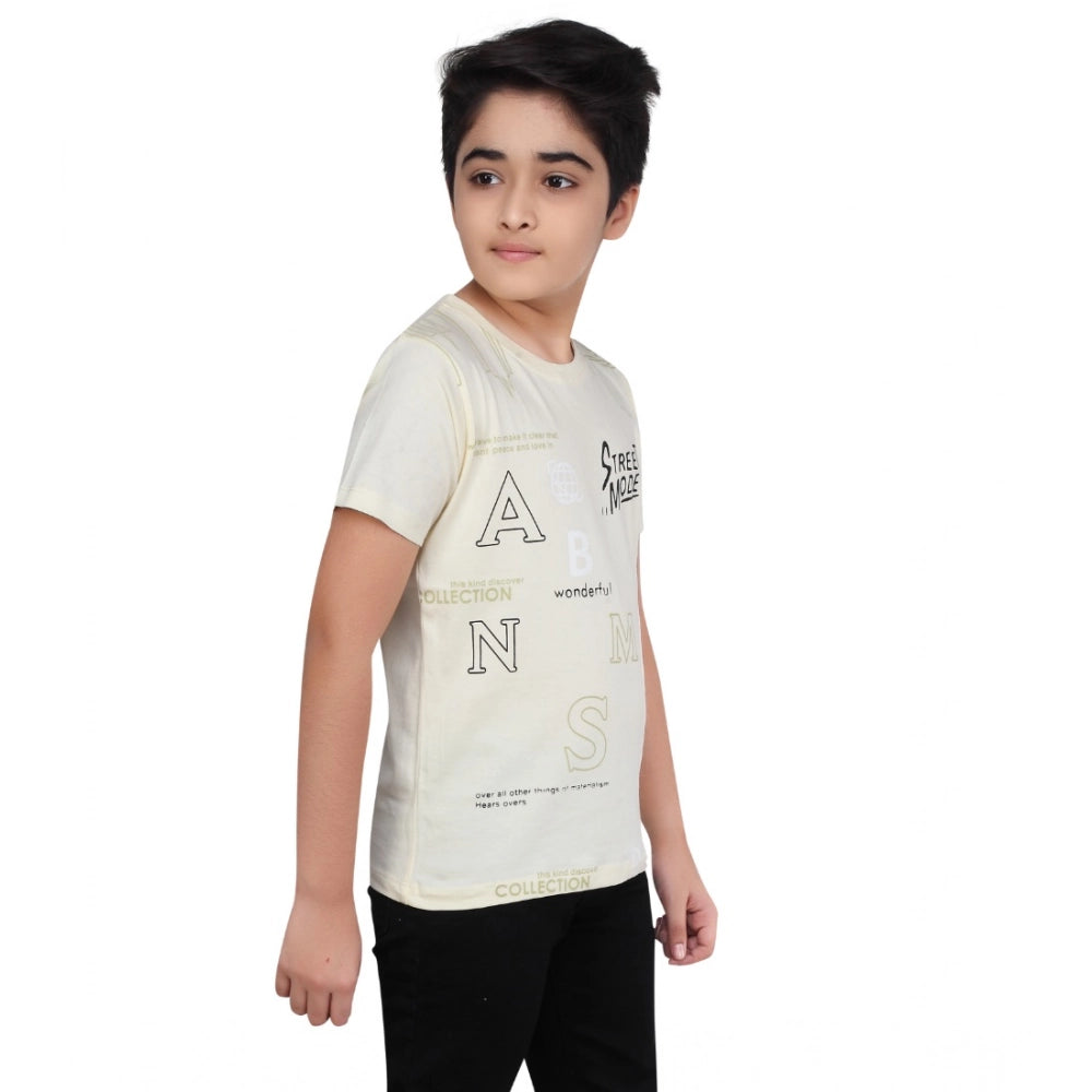 Generic Boy's Cotton Graphics Printed Round Neck T-Shirt (Beige )