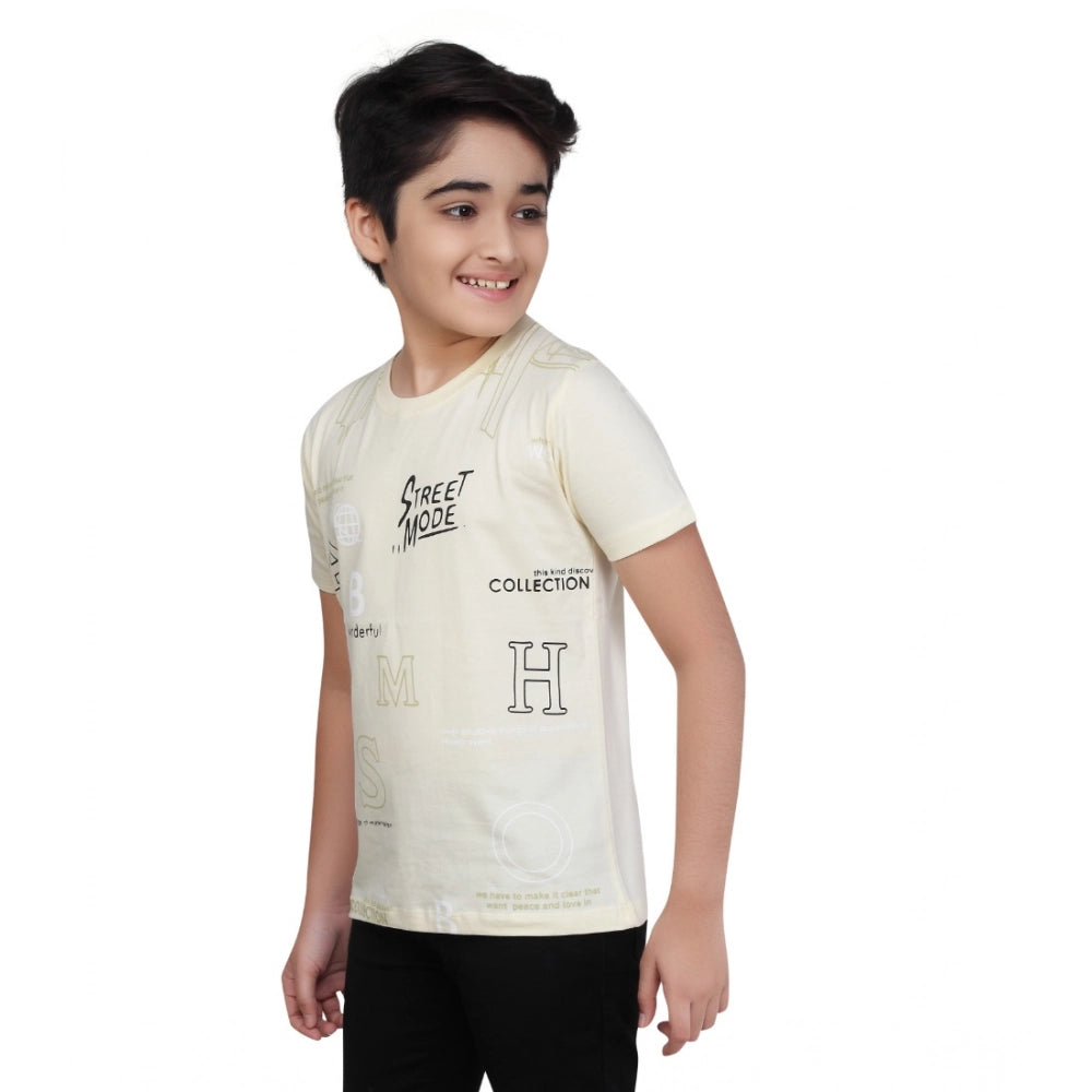 Generic Boy's Cotton Graphics Printed Round Neck T-Shirt (Beige )