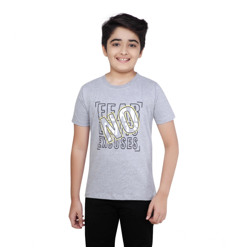 Generic Boy's Cotton Graphics Printed Round Neck T-Shirt (Grey Melange)