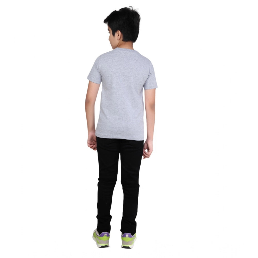 Generic Boy's Cotton Graphics Printed Round Neck T-Shirt (Grey Melange)