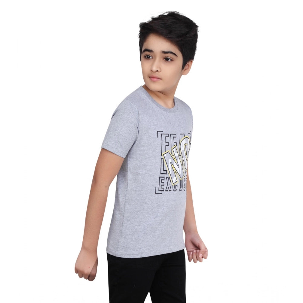 Generic Boy's Cotton Graphics Printed Round Neck T-Shirt (Grey Melange)