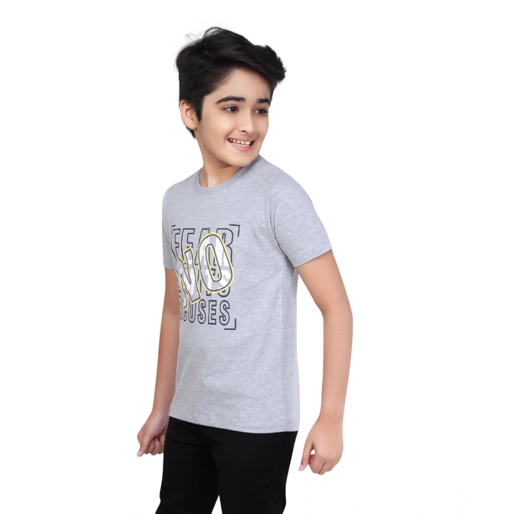 Generic Boy's Cotton Graphics Printed Round Neck T-Shirt (Grey Melange)
