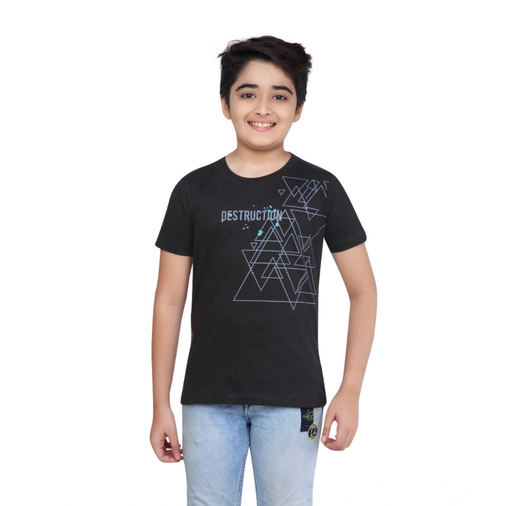 Generic Boy's Cotton Graphics Printed Round Neck T-Shirt (Black)