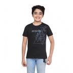 Generic Boy's Cotton Graphics Printed Round Neck T-Shirt (Black)
