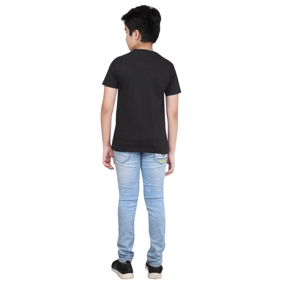 Generic Boy's Cotton Graphics Printed Round Neck T-Shirt (Black)