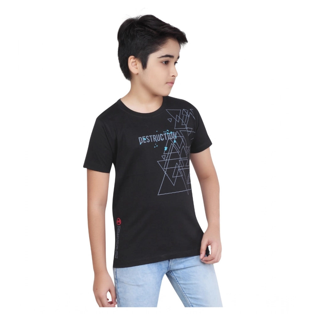 Generic Boy's Cotton Graphics Printed Round Neck T-Shirt (Black)