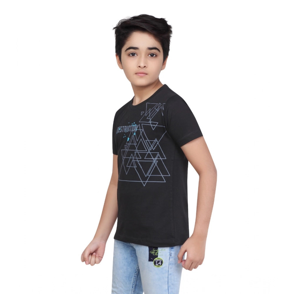Generic Boy's Cotton Graphics Printed Round Neck T-Shirt (Black)