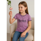Generic Girl's Cotton Printeded Round Neck T-Shirt (Lavander)