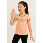 Generic Girl's Cotton Printeded Round Neck T-Shirt (Sandal Beach)
