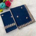 Generic Women's Georgette Embroidered Saree With Unstitched Blouse 5.5Mtr (Blue)