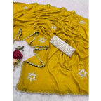 Generic Women's Chiffon Butti Dotted Saree With Unstitched Blouse 5.5Mtr (Yellow)
