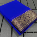 Generic Women's Crepe Chit Pallu Solid Saree With Unstitched Blouse 5.5Mtr (Navy Blue)