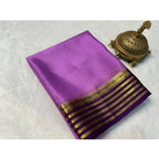Generic Women's Crepe Chit Pallu Solid Saree With Unstitched Blouse 5.5Mtr (Dark Purple)