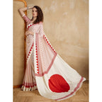 Generic Women's Satin Crepe Printed Saree With Unstitched Blouse 5.5Mtr (Off White)
