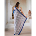 Generic Women's Satin Crepe Printed Saree With Unstitched Blouse 5.5Mtr (Blue)