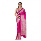 Generic Women's Satin Crepe Printed Saree With Unstitched Blouse 5.5Mtr (Pink)