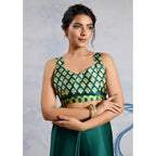 Generic Women's Satin Crepe Printed Saree With Unstitched Blouse 5.5Mtr (Green)