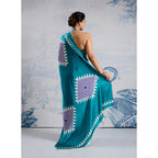 Generic Women's Satin Crepe Printed Saree With Unstitched Blouse 5.5Mtr (Rama Blue)