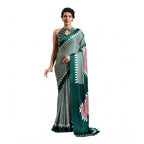 Generic Women's Satin Crepe Printed Saree With Unstitched Blouse 5.5Mtr (Green)