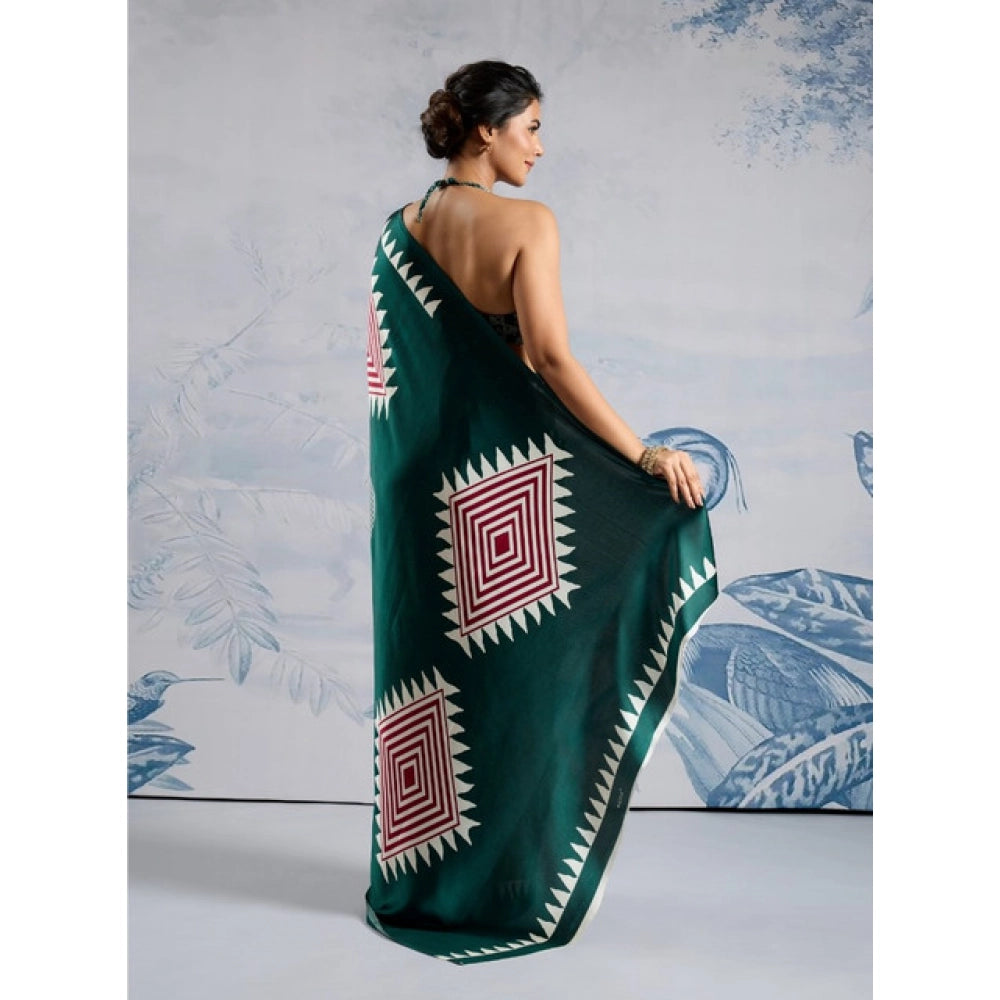 Generic Women's Satin Crepe Printed Saree With Unstitched Blouse 5.5Mtr (Green)