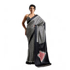 Generic Women's Satin Crepe Printed Saree With Unstitched Blouse 5.5Mtr (Black)