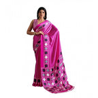 Generic Women's Satin Crepe Printed Saree With Unstitched Blouse 5.5Mtr (Pink)