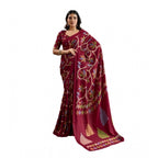 Generic Women's Satin Crepe Printed Saree With Unstitched Blouse 5.5Mtr (Maroon)