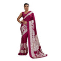 Generic Women's Satin Crepe Printed Saree With Unstitched Blouse 5.5Mtr (Maroon)