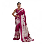 Generic Women's Satin Crepe Printed Saree With Unstitched Blouse 5.5Mtr (Maroon)