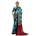 Generic Women's Satin Crepe Printed Saree With Unstitched Blouse 5.5Mtr (Sky Blue)