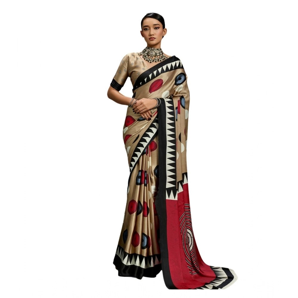 Generic Women's Satin Crepe Printed Saree With Unstitched Blouse 5.5Mtr (Multicolor)