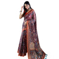 Generic Women's Linen Printed Saree With Unstitched Blouse 5.5Mtr (Brown)