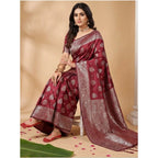 Generic Women's Silk Blend Printed Saree With Unstitched Blouse 5.5Mtr (Maroon)