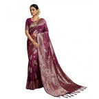 Generic Women's Silk Blend Printed Saree With Unstitched Blouse 5.5Mtr (Purple)