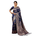 Generic Women's Silk Blend Printed Saree With Unstitched Blouse 5.5Mtr (Navy Blue)