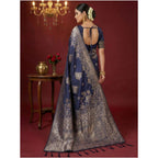 Generic Women's Silk Blend Printed Saree With Unstitched Blouse 5.5Mtr (Navy Blue)