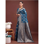 Generic Women's Banarasi Silk Printed Saree With Unstitched Blouse 5.5Mtr (Teal Blue)