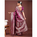 Generic Women's Banarasi Silk Printed Saree With Unstitched Blouse 5.5Mtr (Purple)