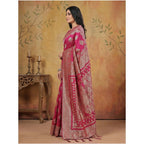 Generic Women's Silk Blend Printed Saree With Unstitched Blouse 5.5Mtr (Magenta)