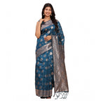 Generic Women's Banarasi Silk Printed Saree With Unstitched Blouse 5.5Mtr (Teal Blue)