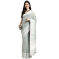 Generic Women's Linen Printed Saree With Unstitched Blouse 5.5Mtr (Sea Green)