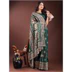 Generic Women's Silk Printed Saree With Unstitched Blouse 5.5Mtr (Green)